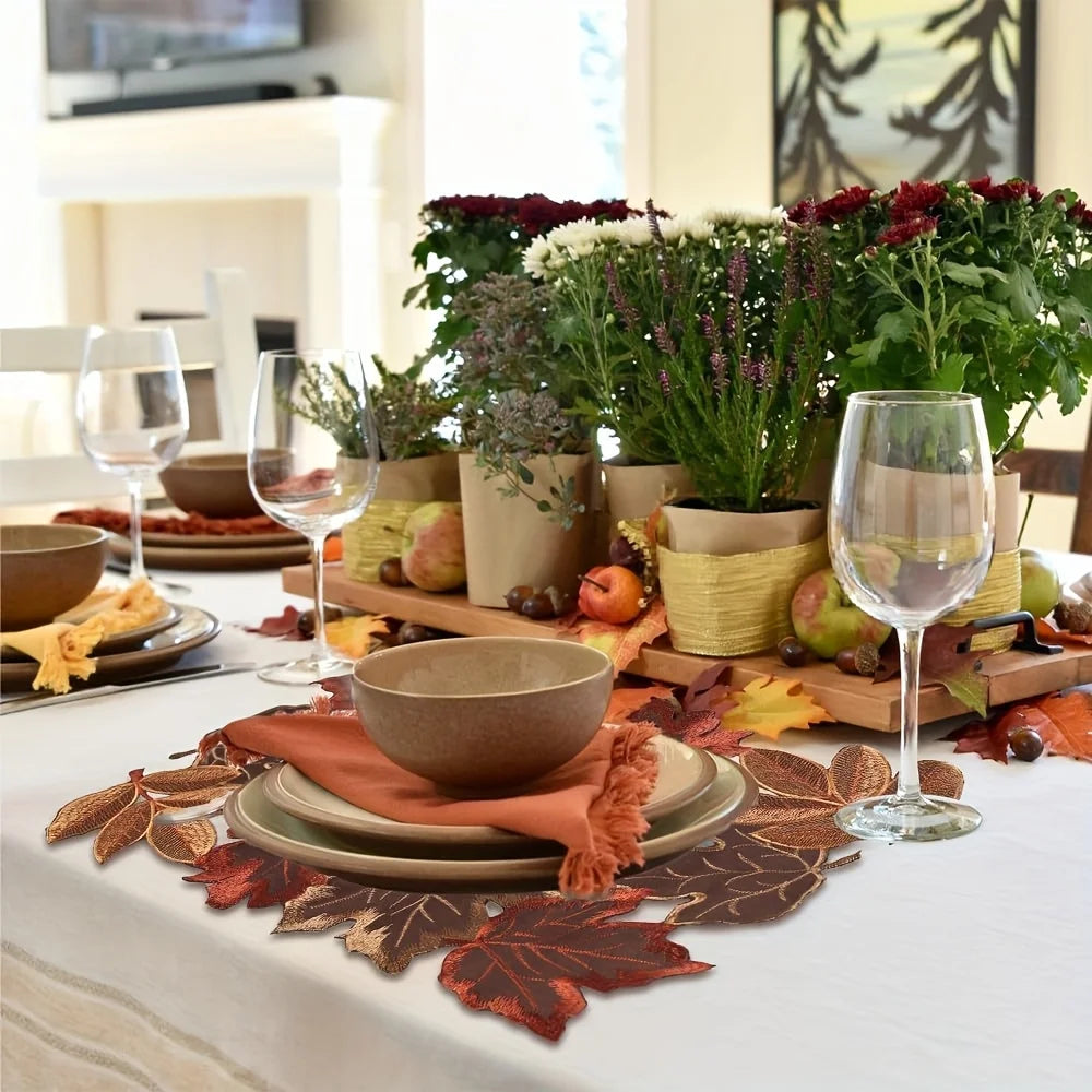 Embroidered Maple Table Runner