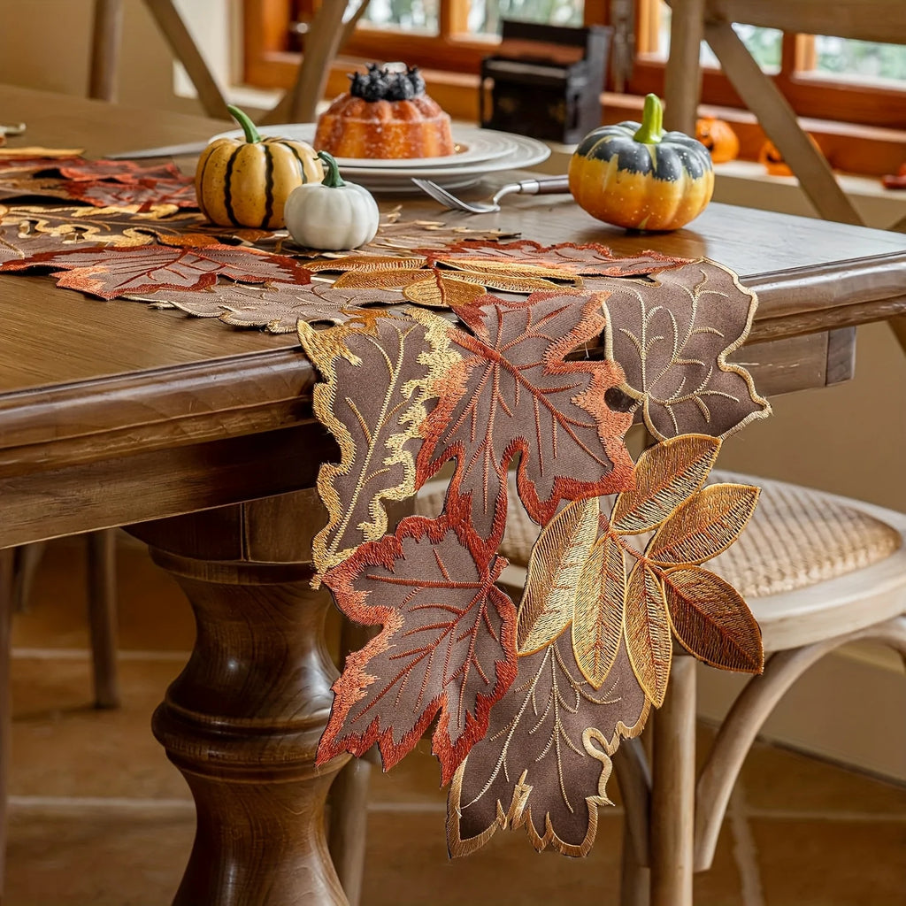 Embroidered Maple Table Runner