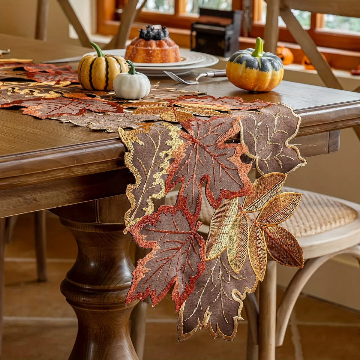 Embroidered Maple Table Runner