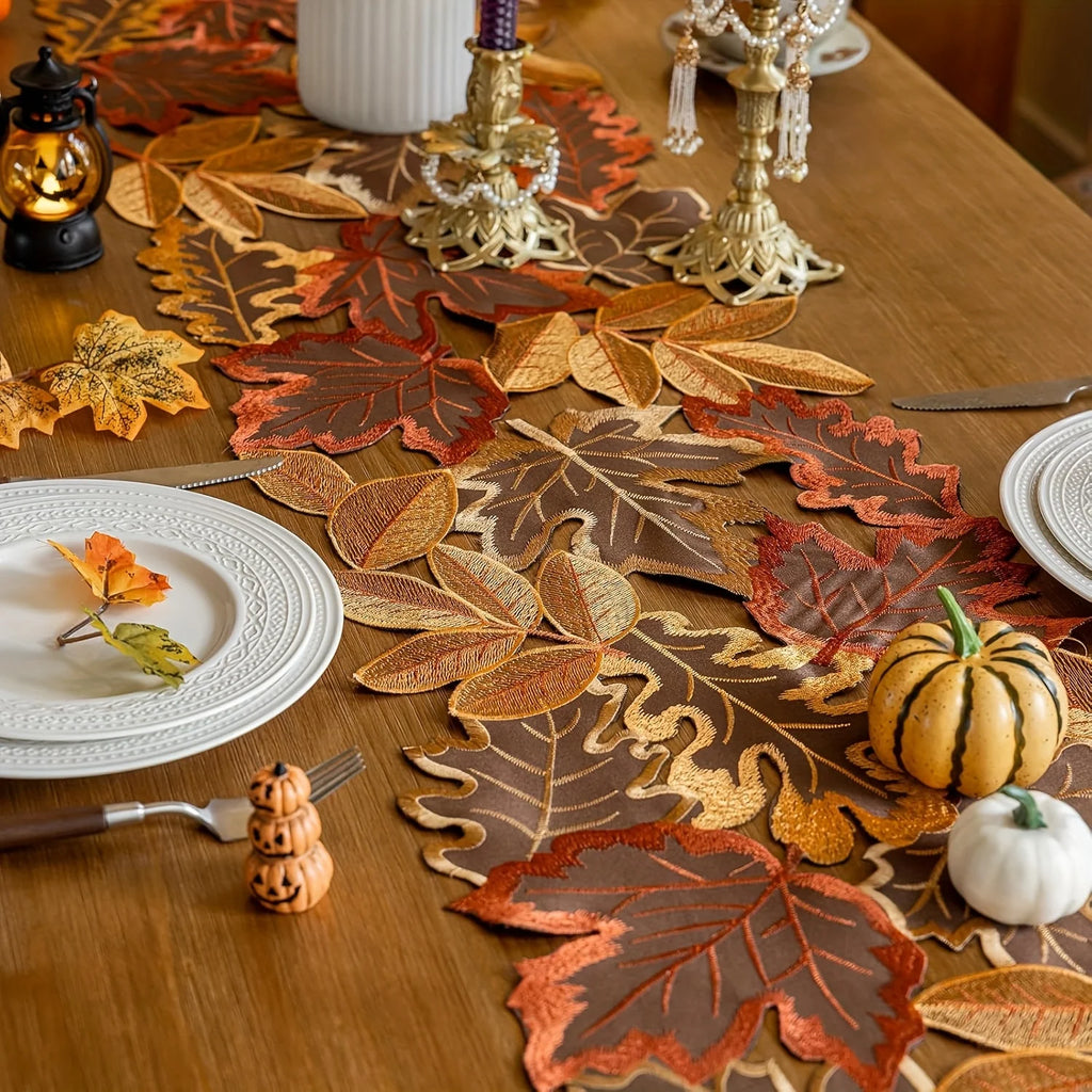 Embroidered Maple Table Runner