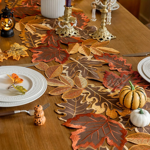 Embroidered Maple Table Runner