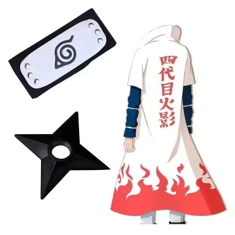 Long Ninja Cloak with Red Cloud Print — Complete Cosplay Set with Accessories