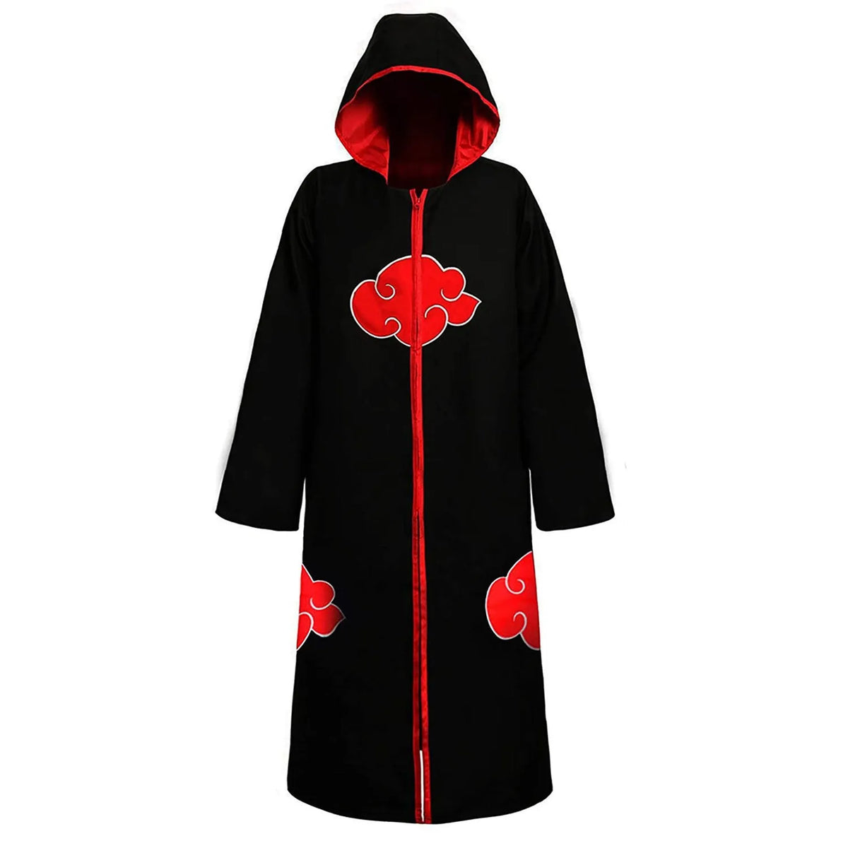 Long Ninja Cloak with Red Cloud Print — Complete Cosplay Set with Accessories