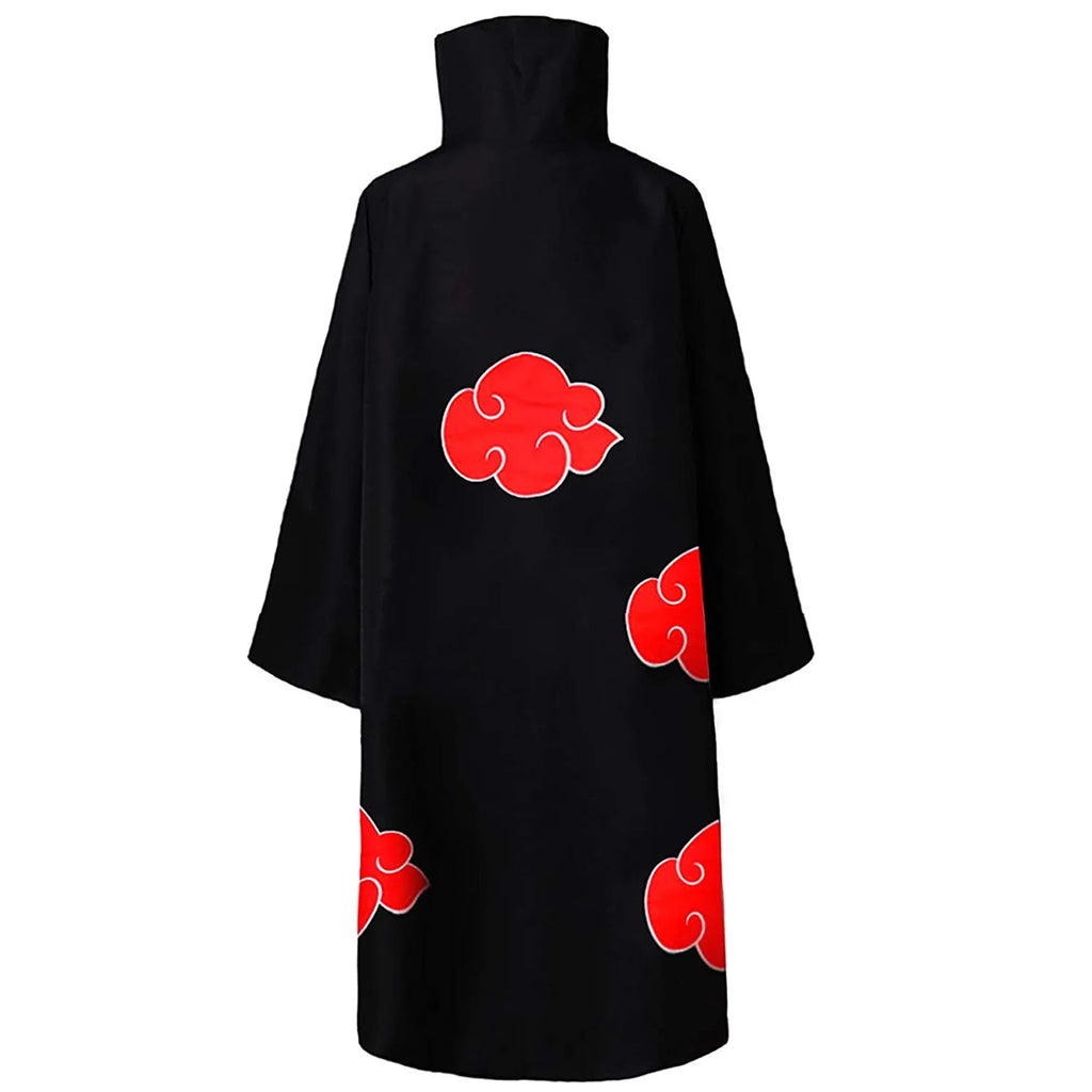Long Ninja Cloak with Red Cloud Print — Complete Cosplay Set with Accessories
