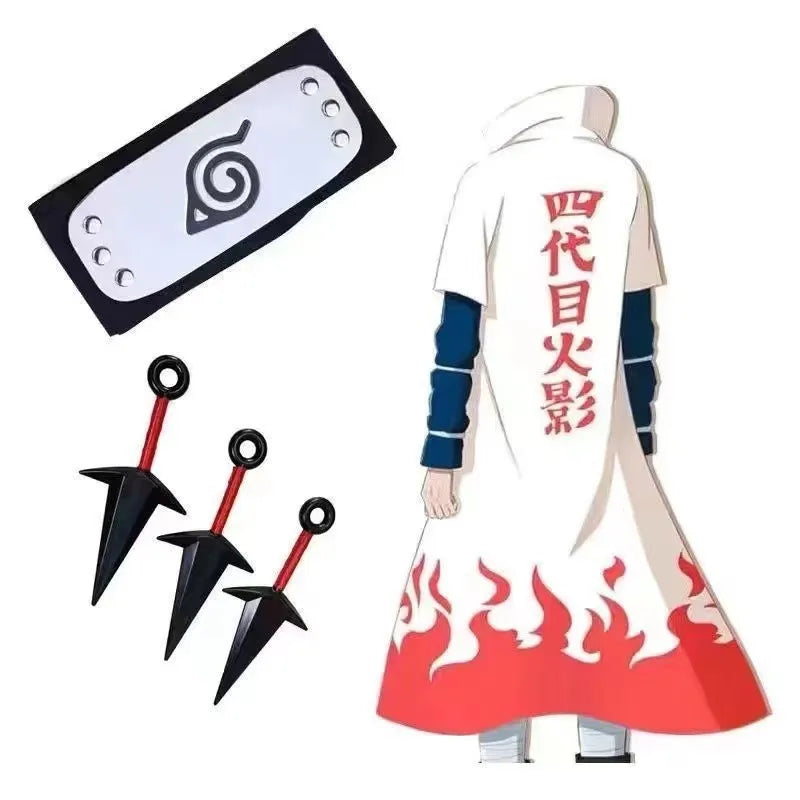 Long Ninja Cloak with Red Cloud Print — Complete Cosplay Set with Accessories